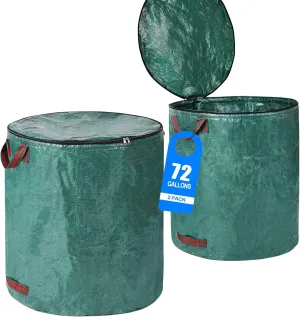 2 Pack 72 Gallons Reusable Garden Waste Bags with Lid Lawn and Leaf Bags Heavy duty Reinforced 4 Handles Yard Waste Bags Container for Clean Up Outdoor Debris Leaves Grass Clippings