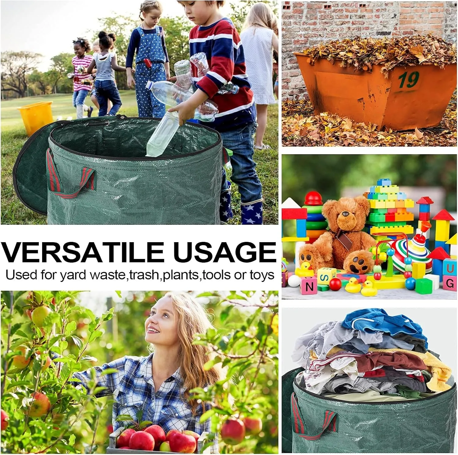 2 Pack 72 Gallons Reusable Garden Waste Bags with Lid Lawn and Leaf Bags Heavy duty Reinforced 4 Handles Yard Waste Bags Container for Clean Up Outdoor Debris Leaves Grass Clippings