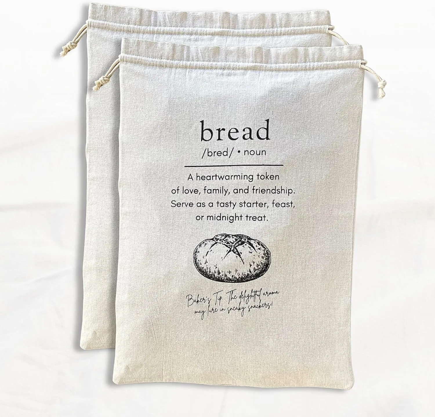 2 Pack Bread Bags for Homemade Bread - Reusable Cotton Bakery Bag For Sourdough Bagel & Cookie Storage - XL Size 20" x 14" - Plastic Lined