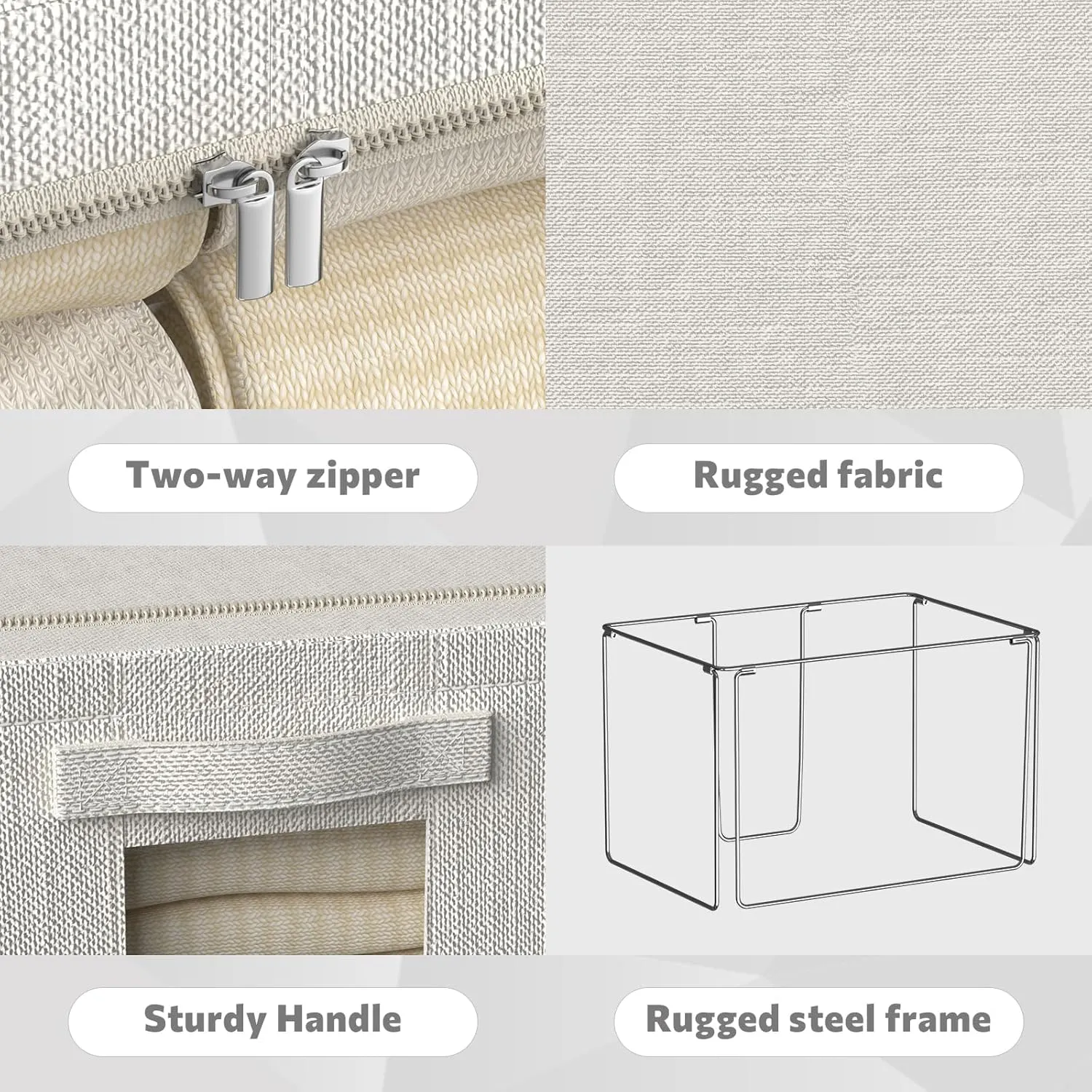 2 Pack Clear Window Storage Bins Large Stackable Linen Fabric Storage for Clothes Foldable Container Organizer Set with Carrying Handles (Lvory White, 15.7x 11.8x 7.8Inch)