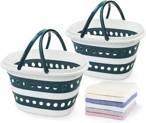 2 Pack Collapsible Laundry Basket with Handles - Foldable Pop-up Storage Container, Durable & Waterproof Organizer - Space-Saving Portable Hamper for Sorting Clothes (Blue×2, 16L)