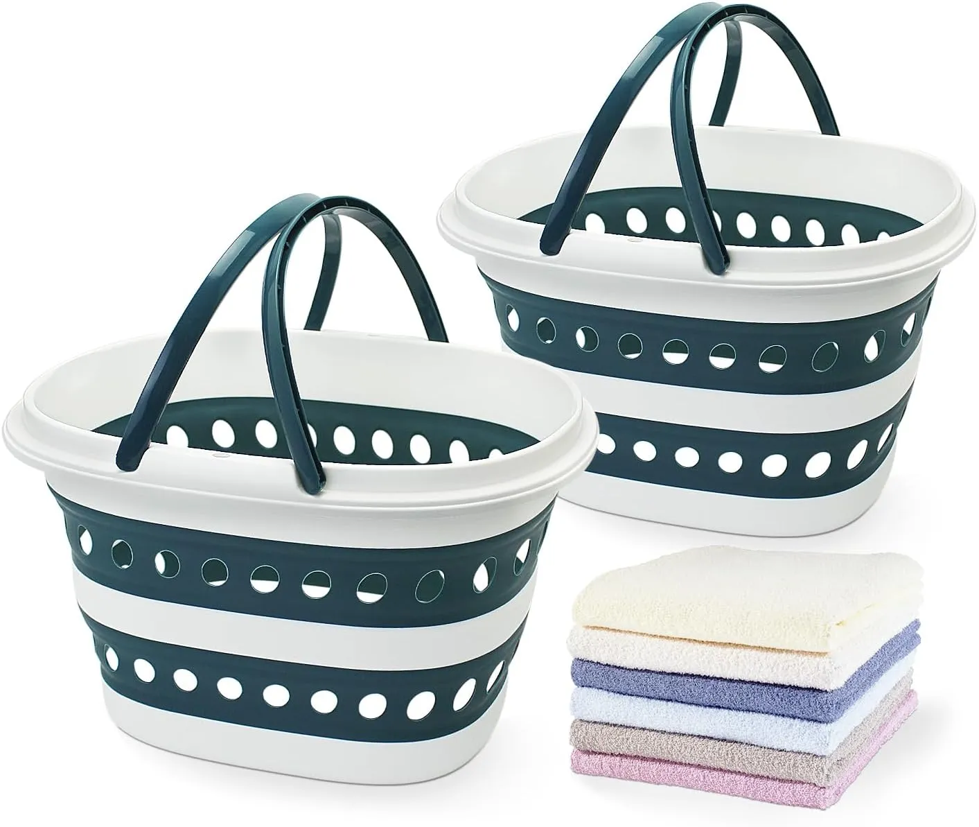 2 Pack Collapsible Laundry Basket with Handles - Foldable Pop-up Storage Container, Durable & Waterproof Organizer - Space-Saving Portable Hamper for Sorting Clothes (Blue×2, 16L)