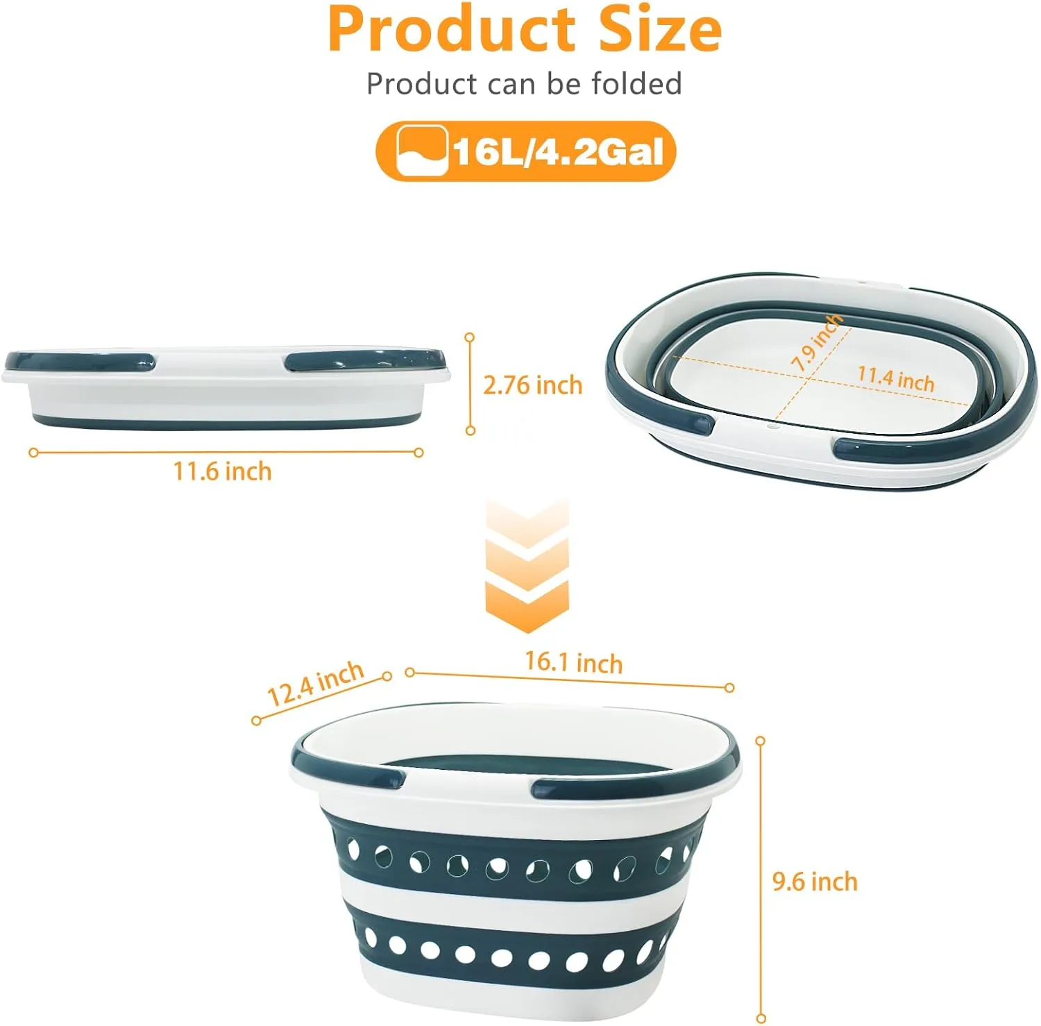 2 Pack Collapsible Laundry Basket with Handles - Foldable Pop-up Storage Container, Durable & Waterproof Organizer - Space-Saving Portable Hamper for Sorting Clothes (Blue×2, 16L)