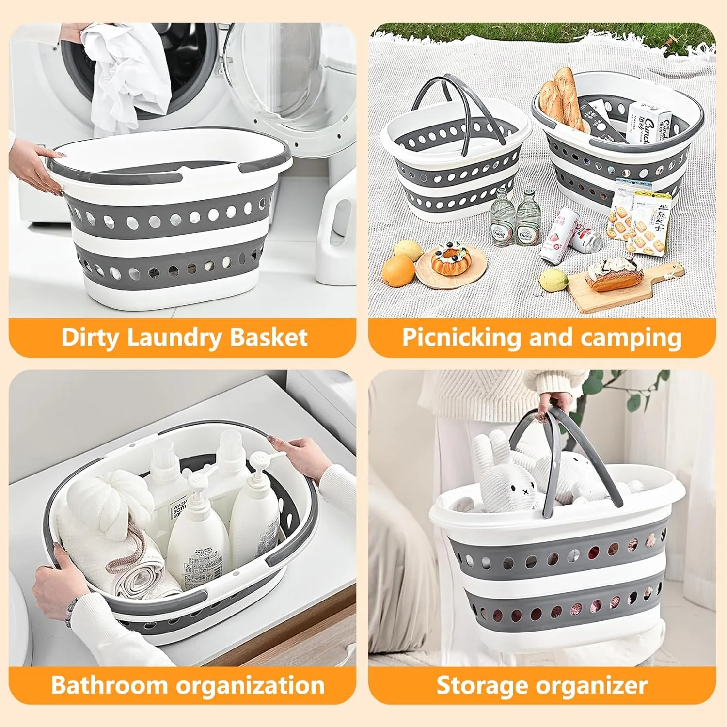 2 Pack Collapsible Laundry Basket with Handles - Foldable Pop-up Storage Container, Durable & Waterproof Organizer - Space-Saving Portable Hamper for Sorting Clothes (Blue×2, 16L)