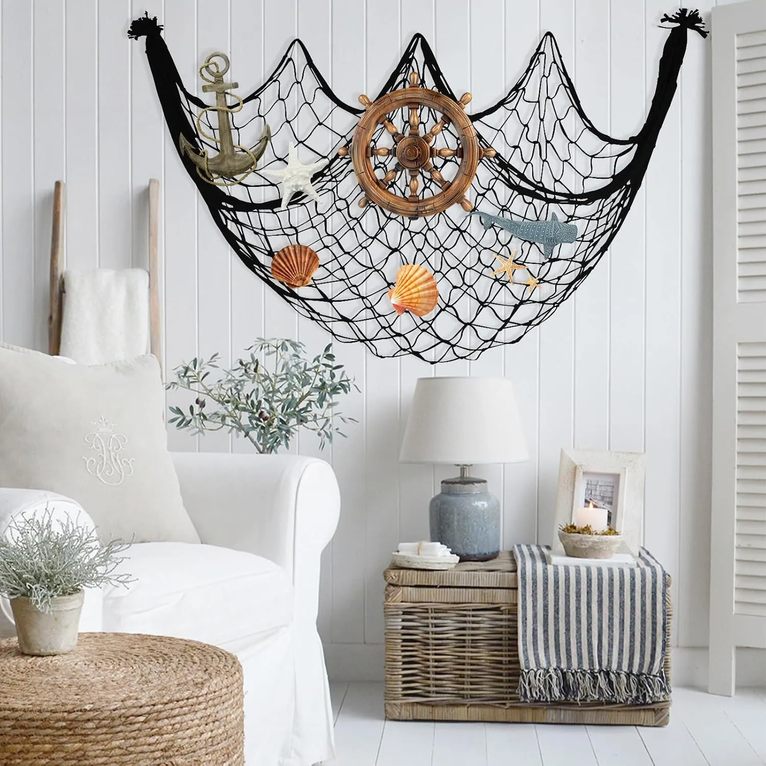 2 Pack Fish Net Decorations, 80x40 Inch Black Fishing Net Decor for Pirate Under The Sea Beach Theme Party, 3mm Thick Natural Cotton Versatile Nautical Netting for Party Wall Table Ceiling Decor