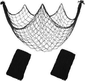 2 Pack Fish Net Decorations, 80x40 Inch Black Fishing Net Decor for Pirate Under The Sea Beach Theme Party, 3mm Thick Natural Cotton Versatile Nautical Netting for Party Wall Table Ceiling Decor