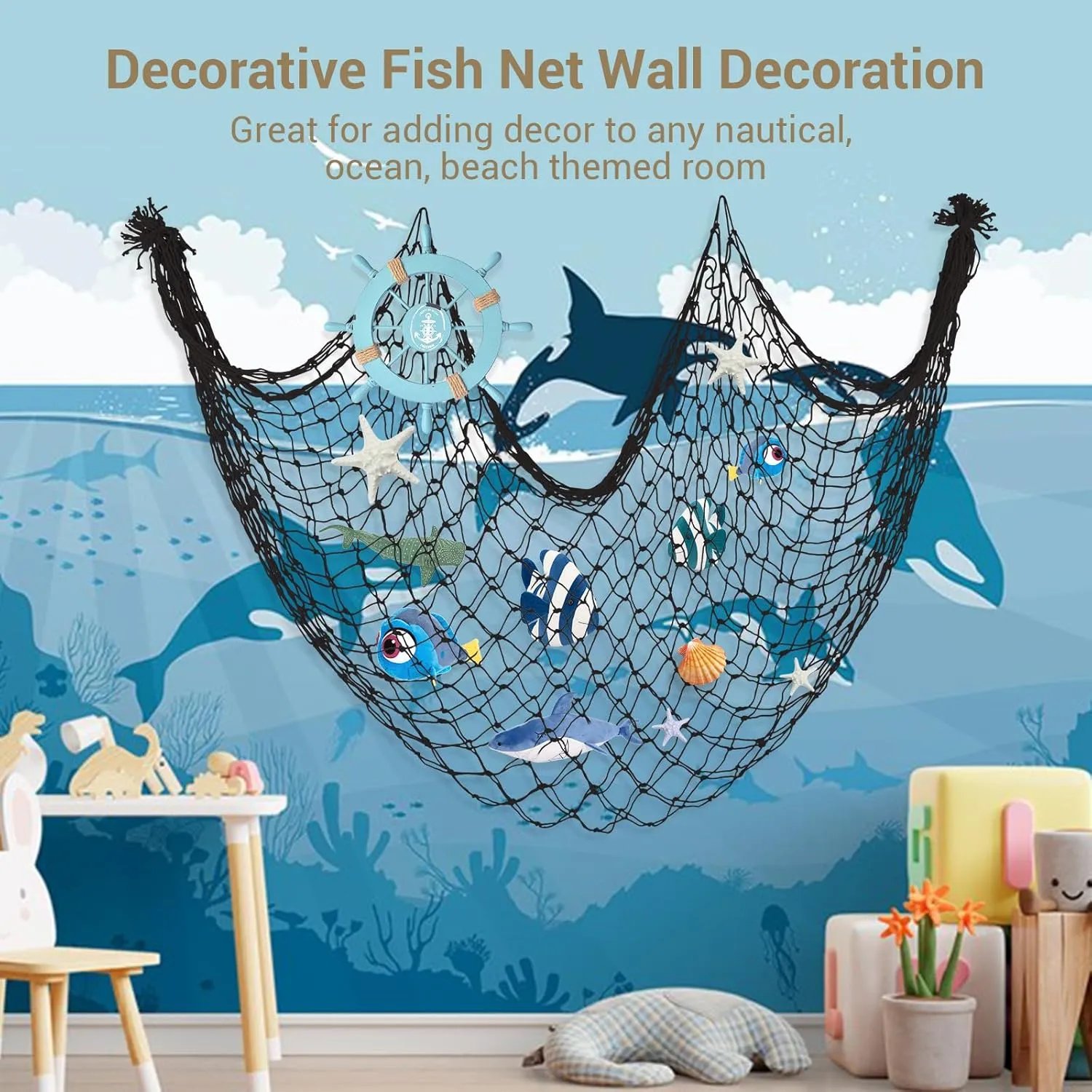 2 Pack Fish Net Decorations, 80x40 Inch Black Fishing Net Decor for Pirate Under The Sea Beach Theme Party, 3mm Thick Natural Cotton Versatile Nautical Netting for Party Wall Table Ceiling Decor