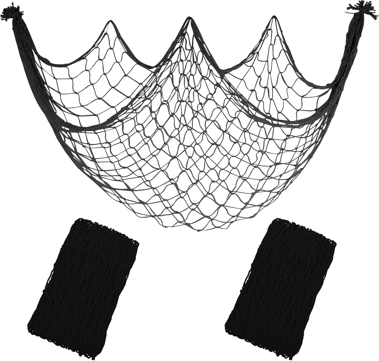 2 Pack Fish Net Decorations, 80x40 Inch Black Fishing Net Decor for Pirate Under The Sea Beach Theme Party, 3mm Thick Natural Cotton Versatile Nautical Netting for Party Wall Table Ceiling Decor