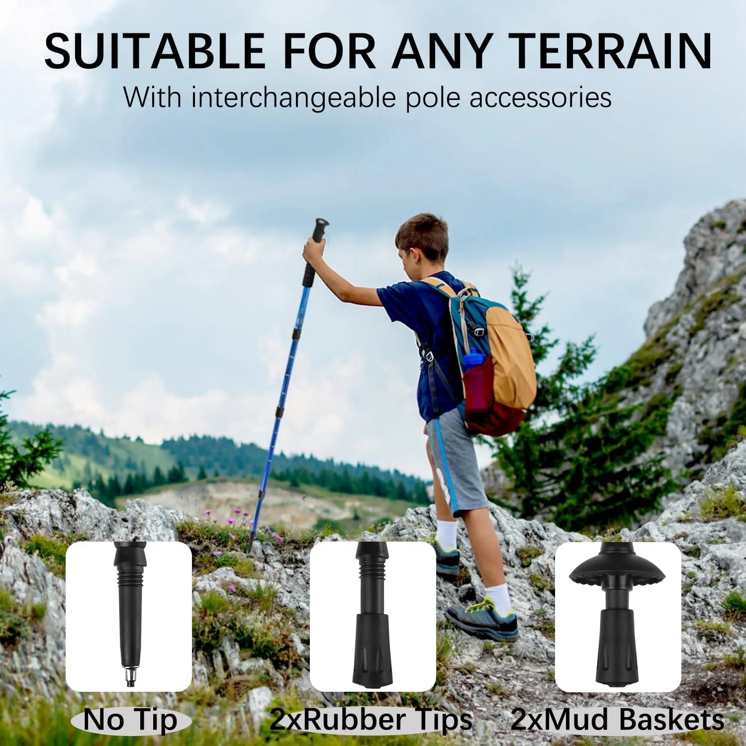 2 Pack Hiking Poles for Junior, Nordic Walking Trekking Pole Hiking Sticks Lightweight Collapsible & Shock-Absorbent Aluminum with Quick Adjustable Locks for Youth & Women