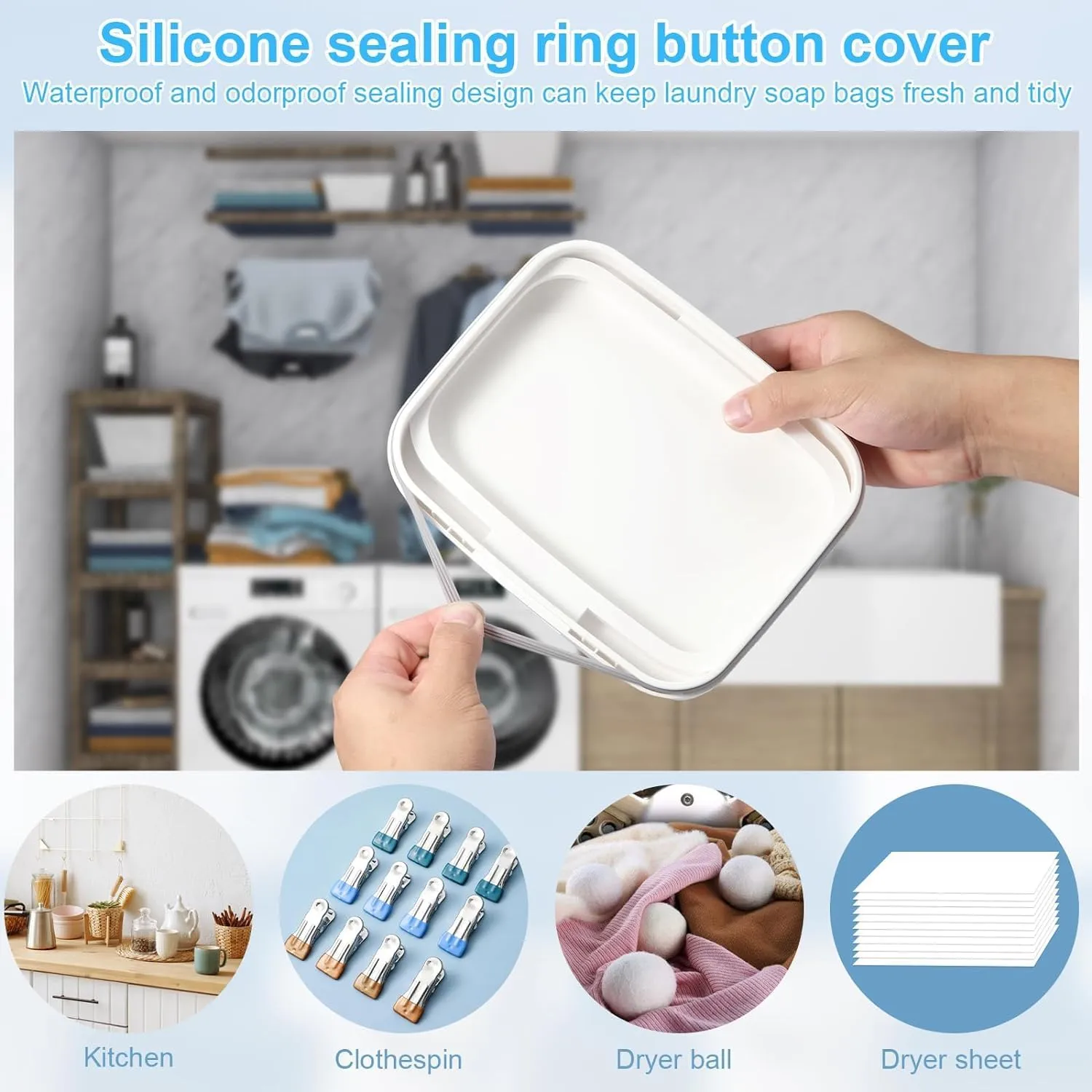 2 Pack Laundry Pods Container for Laundry Room Organization, Laundry Pod Up Holder with 30 Labels and Scoops, Laundry Detergent Powder Container, Dryer Sheet Holder