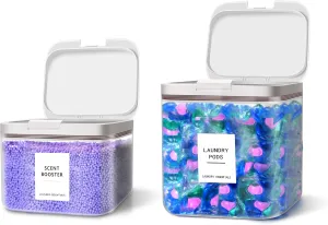 2 Pack Laundry Pods Container for Laundry Room Organization, Laundry Pod Up Holder with 30 Labels and Scoops, Laundry Detergent Powder Container, Dryer Sheet Holder