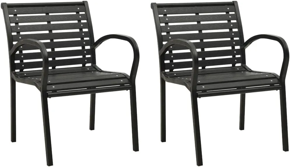 2-Pack Stackable Patio Chairs Steel and WPC Black Outdoor Furniture for Garden, Poolside & Backyard Durable Weather-Resistant Design