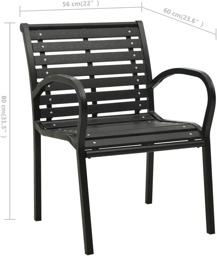 2-Pack Stackable Patio Chairs Steel and WPC Black Outdoor Furniture for Garden, Poolside & Backyard Durable Weather-Resistant Design