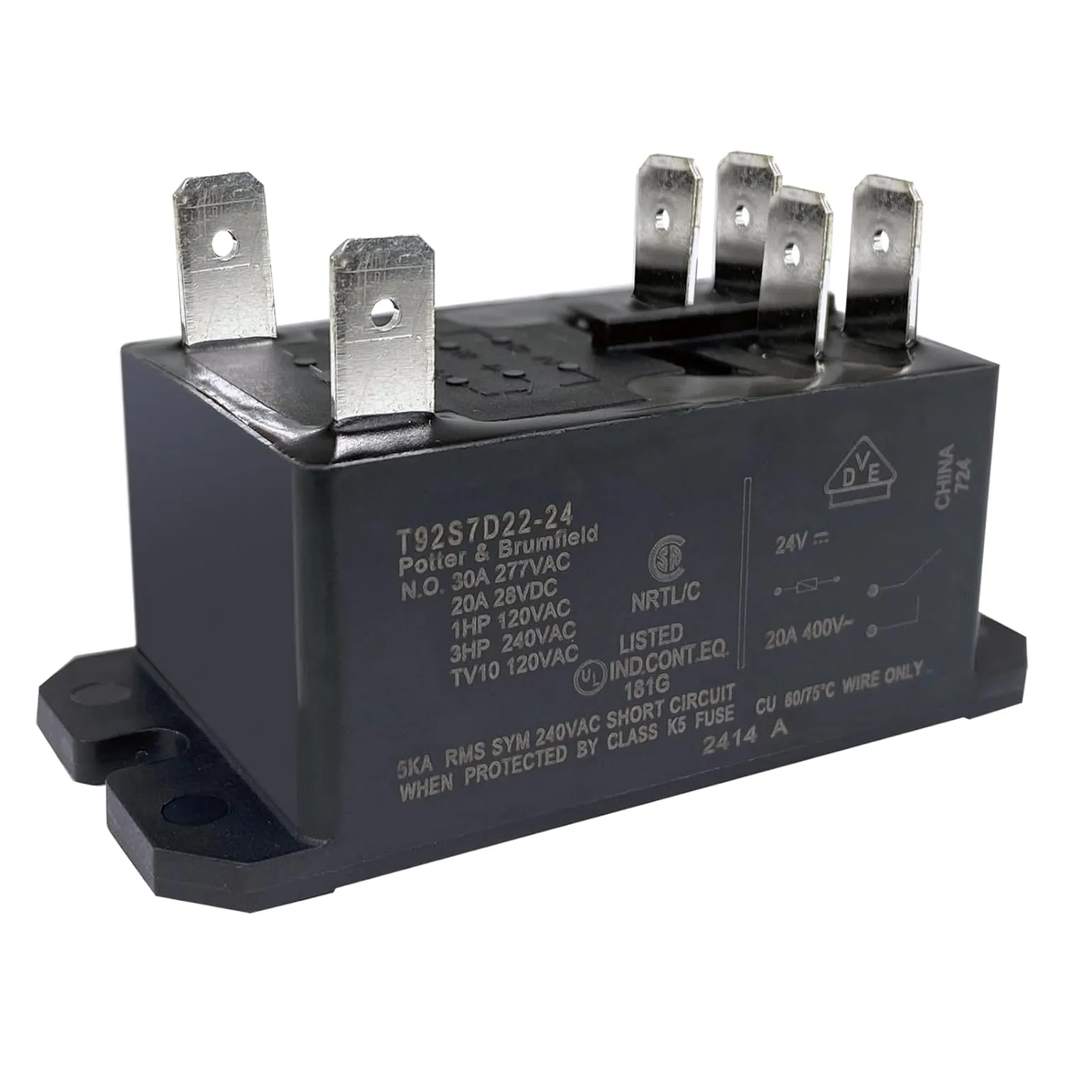 2-Pack T92S7D22-24 Power Relay - 30A 24VDC DPST-NO - Compatible with TE Connectivity T92 Series, HVAC Controls & Industrial Automation Systems - Sealed PCB Mount Relay for Motor Starters