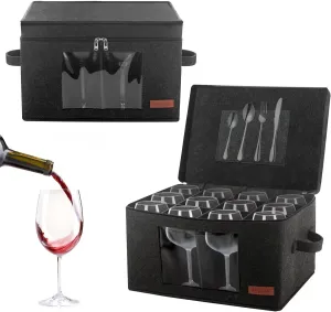 2 Pack Wine Glass Storage Box with Dividers, Stemware Storage Containers for Packing and Moving, China Storage Containers Box for 12 Crystal Glassware, Wine Glasses, Drinkware