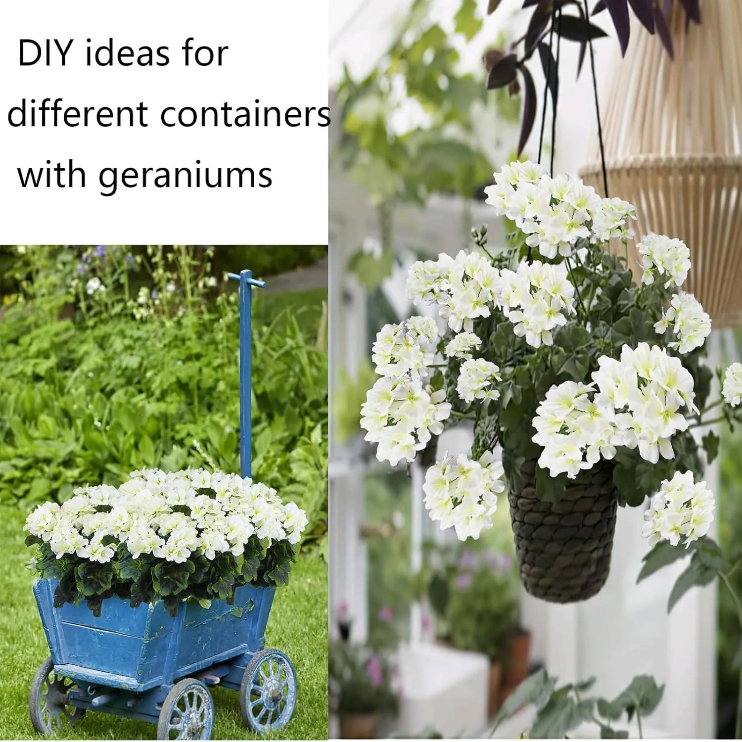 2 Pcs Artificial Geraniums for Outdoor Silk Geranium Flowers White Artificial Geranium Bush Faux Flowers Geraniums Branch for Garden Patio Grave Cemetary Vase Table Centerpiece Indoor Decor