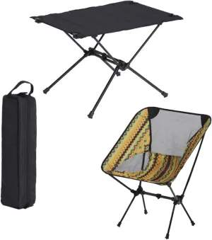 2 Pcs Folding Picnic Tables with Chairs, Outdoor Camping Table Small Compact Foldable Chair for Hiking Party Friends Gathering RV Travelling, Black-Black-5PCS
