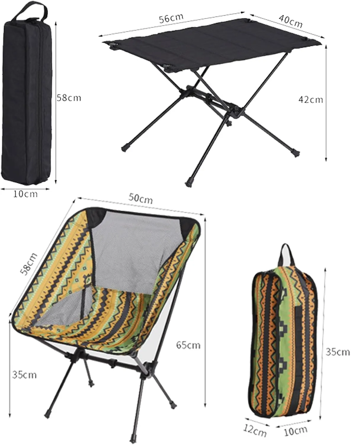2 Pcs Folding Picnic Tables with Chairs, Outdoor Camping Table Small Compact Foldable Chair for Hiking Party Friends Gathering RV Travelling, Black-Black-5PCS