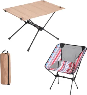 2 Pcs Folding Picnic Tables with Chairs, Outdoor Camping Table Small Compact Foldable Chair for Hiking Party Friends Gathering RV Travelling