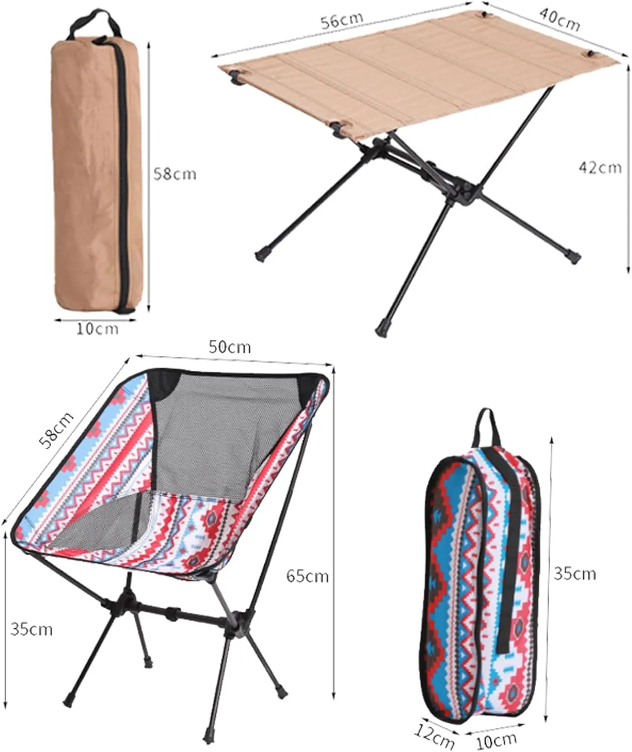 2 Pcs Folding Picnic Tables with Chairs, Outdoor Camping Table Small Compact Foldable Chair for Hiking Party Friends Gathering RV Travelling