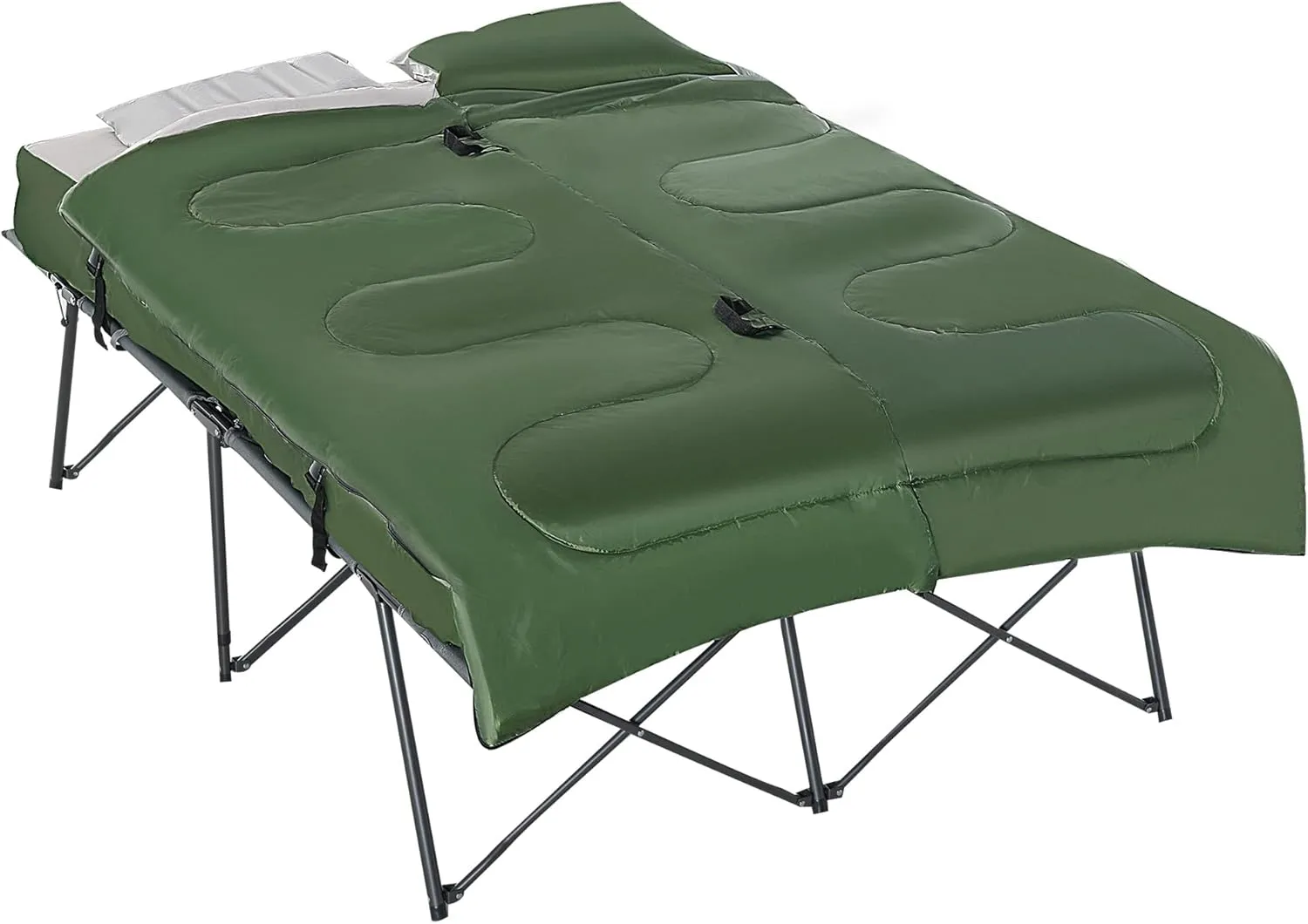 2-Person Folding Camping Cot Portable Outdoor Bed Set with Sleeping Bag, Inflatable Air Mattress, Comfort Pillows and Carry Bag, Soft and Comfortable for Outdoor Travel Camp Beach Vacation