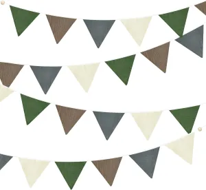 2 Sets of Green Brown Grey Pennant Banner 24Pcs Flags Nursery Garland Woodland Fabric Triangle Streamers for Kids Jungle Safari Summer Camping Birthday Baby Shower Party Decorations Baby Room Decor