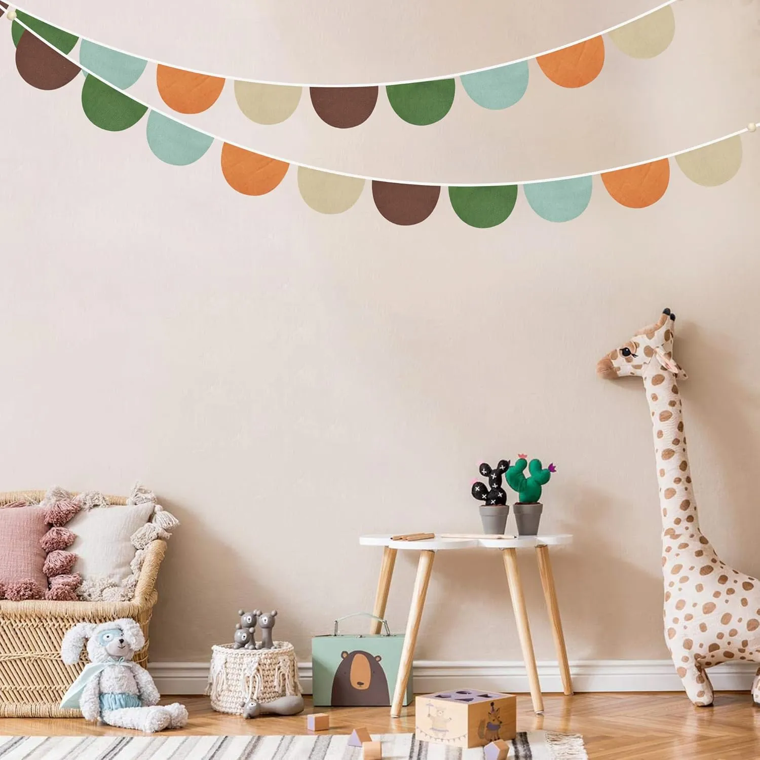 2 Sets of Orange Green Brown Half Round Banner 20Pcs Nursery Garland Flags Fabric Semicircle treamers for Baby's Room Decor Kids Camping Jungle Safari Animal Birthday Baby Shower Party Decorations