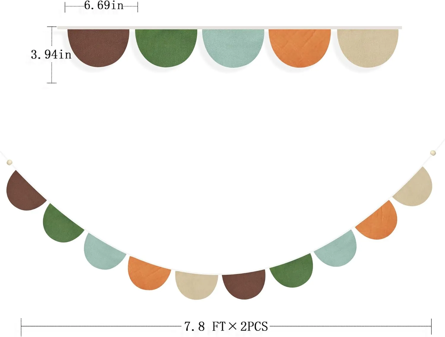 2 Sets of Orange Green Brown Half Round Banner 20Pcs Nursery Garland Flags Fabric Semicircle treamers for Baby's Room Decor Kids Camping Jungle Safari Animal Birthday Baby Shower Party Decorations