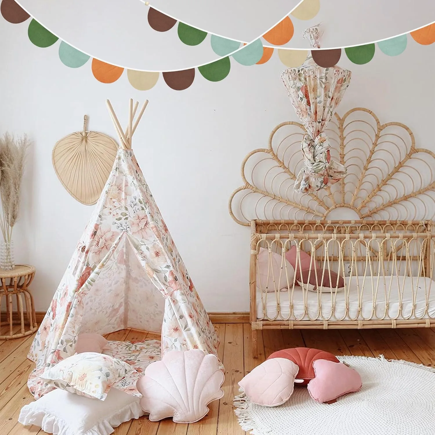 2 Sets of Orange Green Brown Half Round Banner 20Pcs Nursery Garland Flags Fabric Semicircle treamers for Baby's Room Decor Kids Camping Jungle Safari Animal Birthday Baby Shower Party Decorations