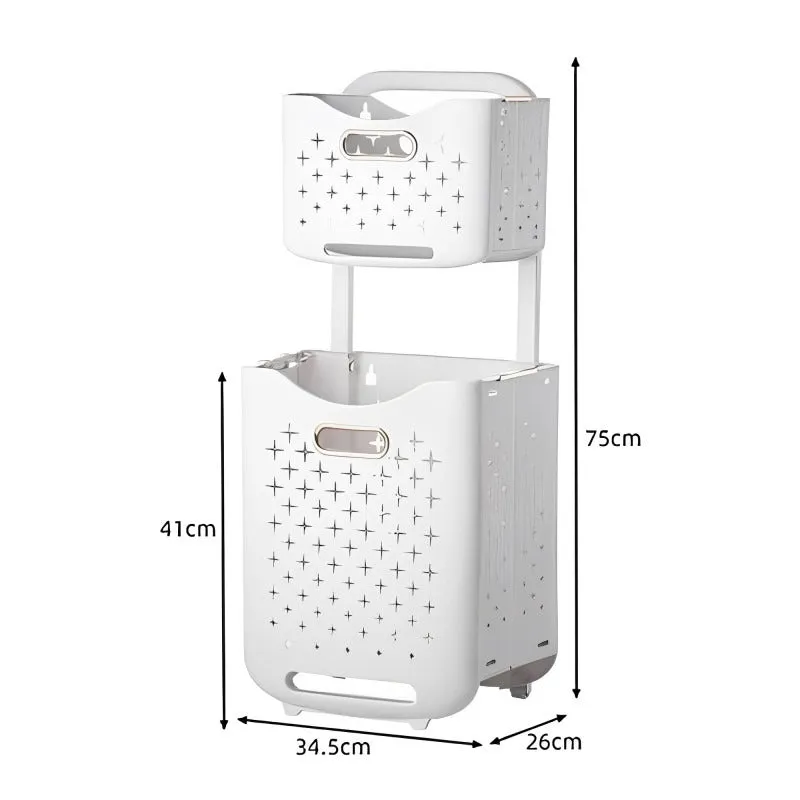 2 Tier Laundry Baskets With Wheels - Movable, Foldable Laundry Sorter Bucket