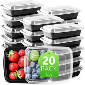 [20 value pack single one compartment 12oz MINI Meal Prep Food Storage Containers - BPA Free Reusable Lunch bento Box with Lids - Spill proof, Microwave, Dishwasher and Freezer Safe