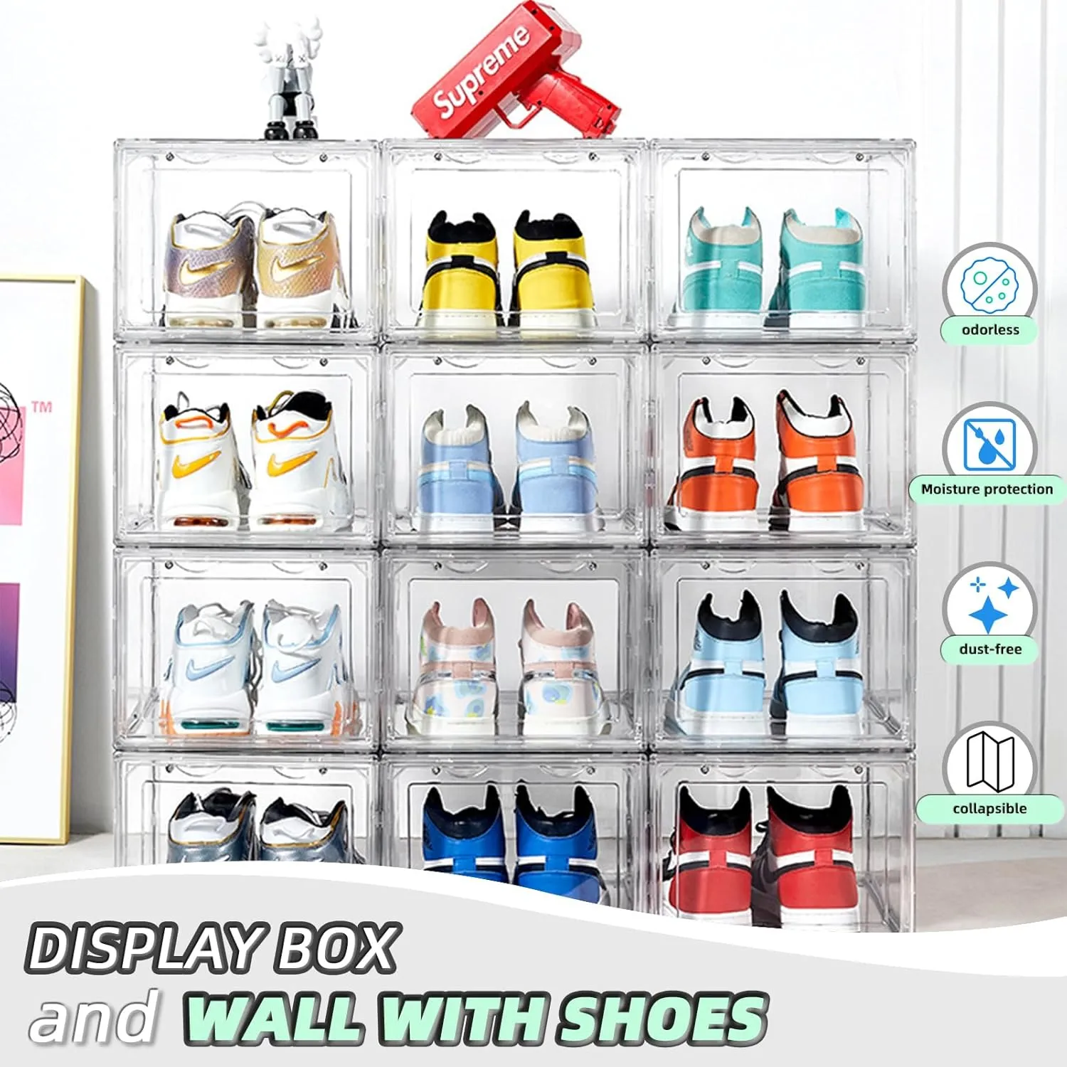 2024 New 6-piece ABS Double Magnetic Door Shoe Cabinet, 360 Degree Panorama High-definition Transparent Shoe Box, Used For Storing Sports Shoes, High Heels, Boots, Toys, Etc, Shoe Organizer Size 14