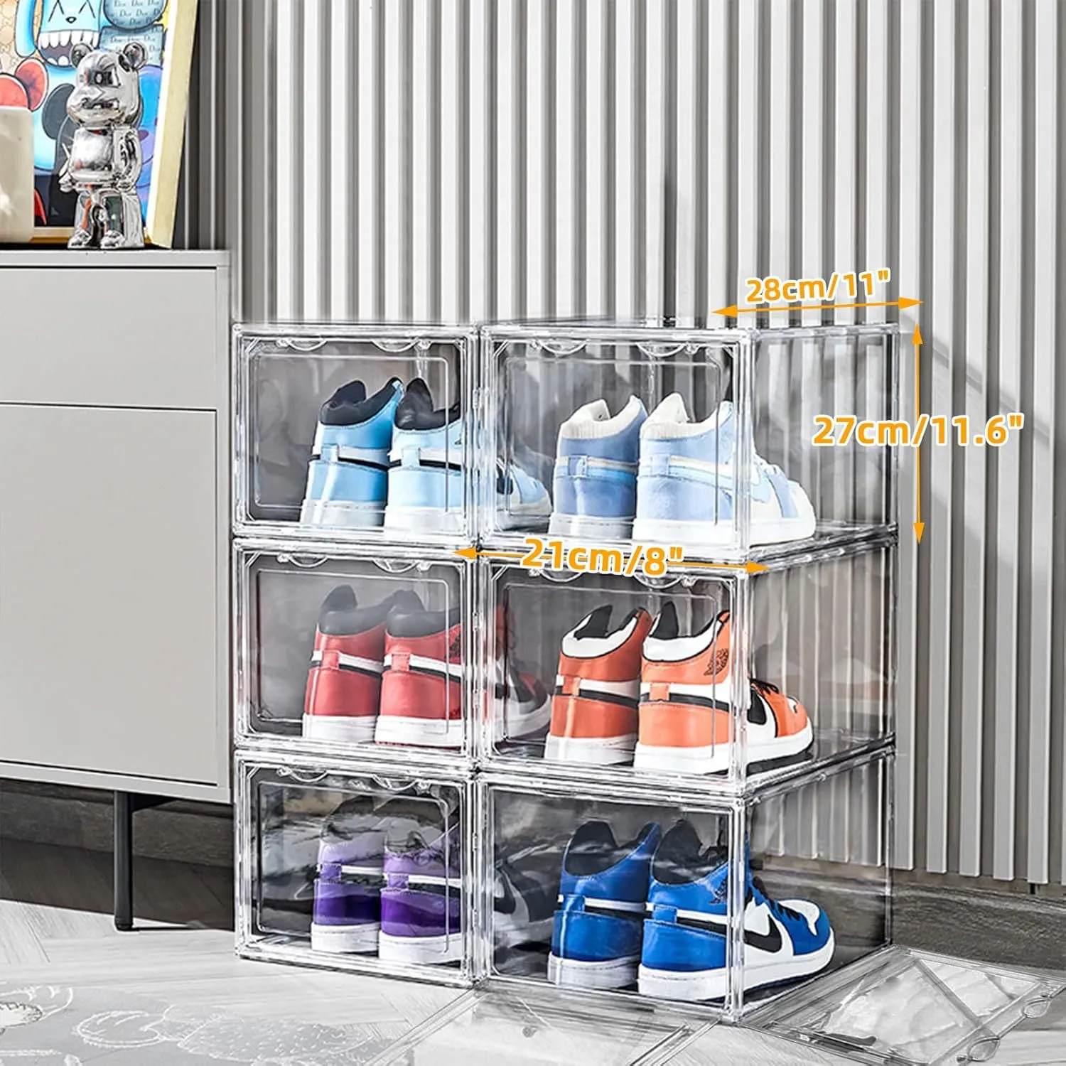 2024 New 6-piece ABS Double Magnetic Door Shoe Cabinet, 360 Degree Panorama High-definition Transparent Shoe Box, Used For Storing Sports Shoes, High Heels, Boots, Toys, Etc, Shoe Organizer Size 14
