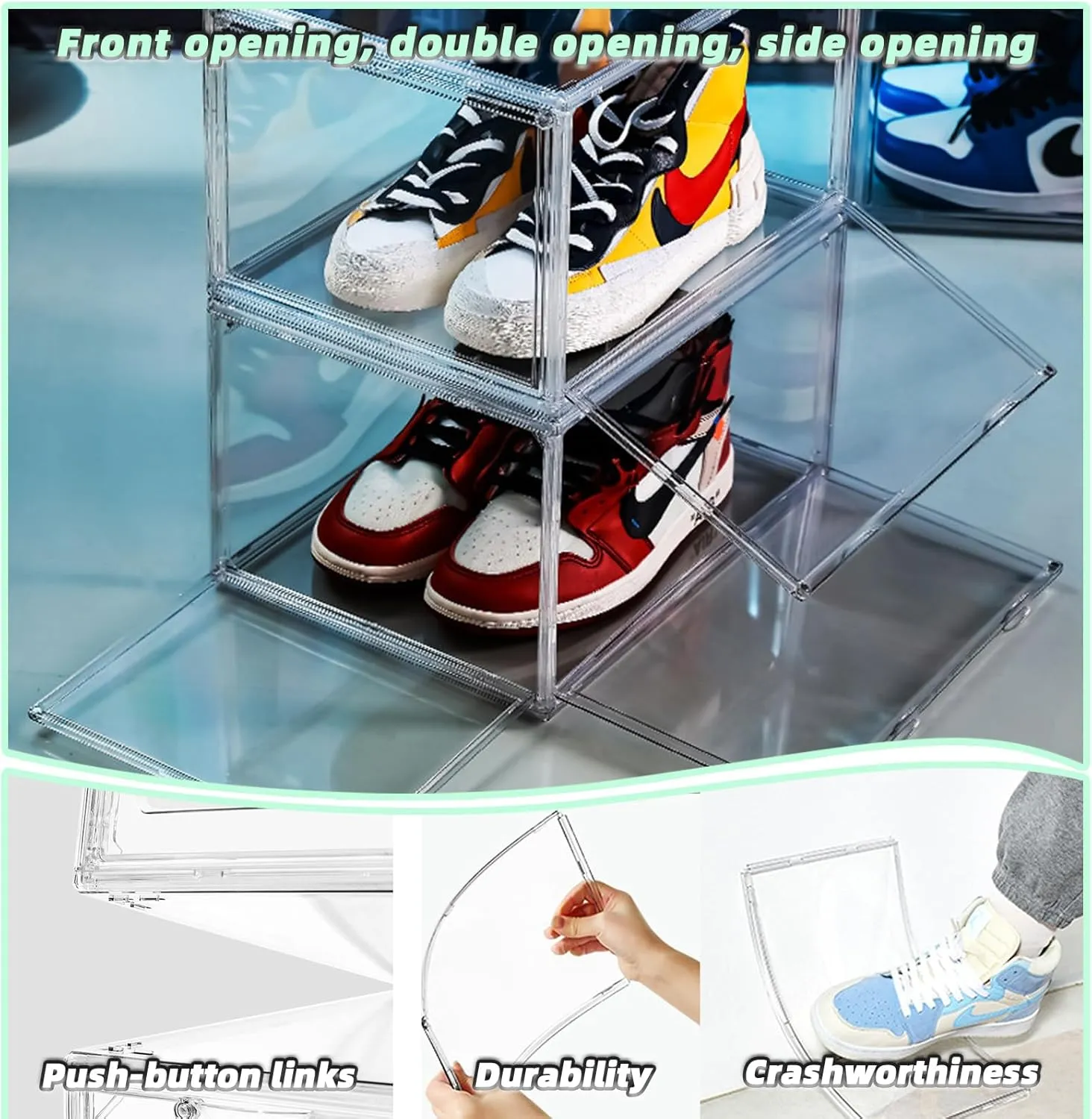 2024 New 6-piece ABS Double Magnetic Door Shoe Cabinet, 360 Degree Panorama High-definition Transparent Shoe Box, Used For Storing Sports Shoes, High Heels, Boots, Toys, Etc, Shoe Organizer Size 14