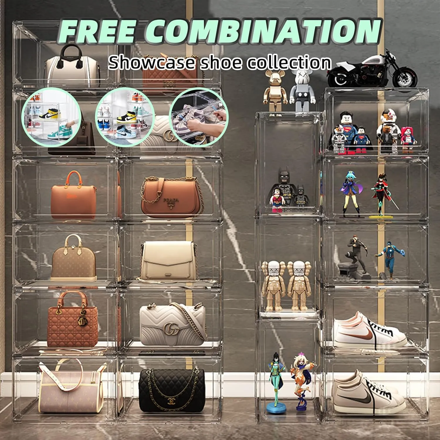 2024 New 6-piece ABS Double Magnetic Door Shoe Cabinet, 360 Degree Panorama High-definition Transparent Shoe Box, Used For Storing Sports Shoes, High Heels, Boots, Toys, Etc, Shoe Organizer Size 14