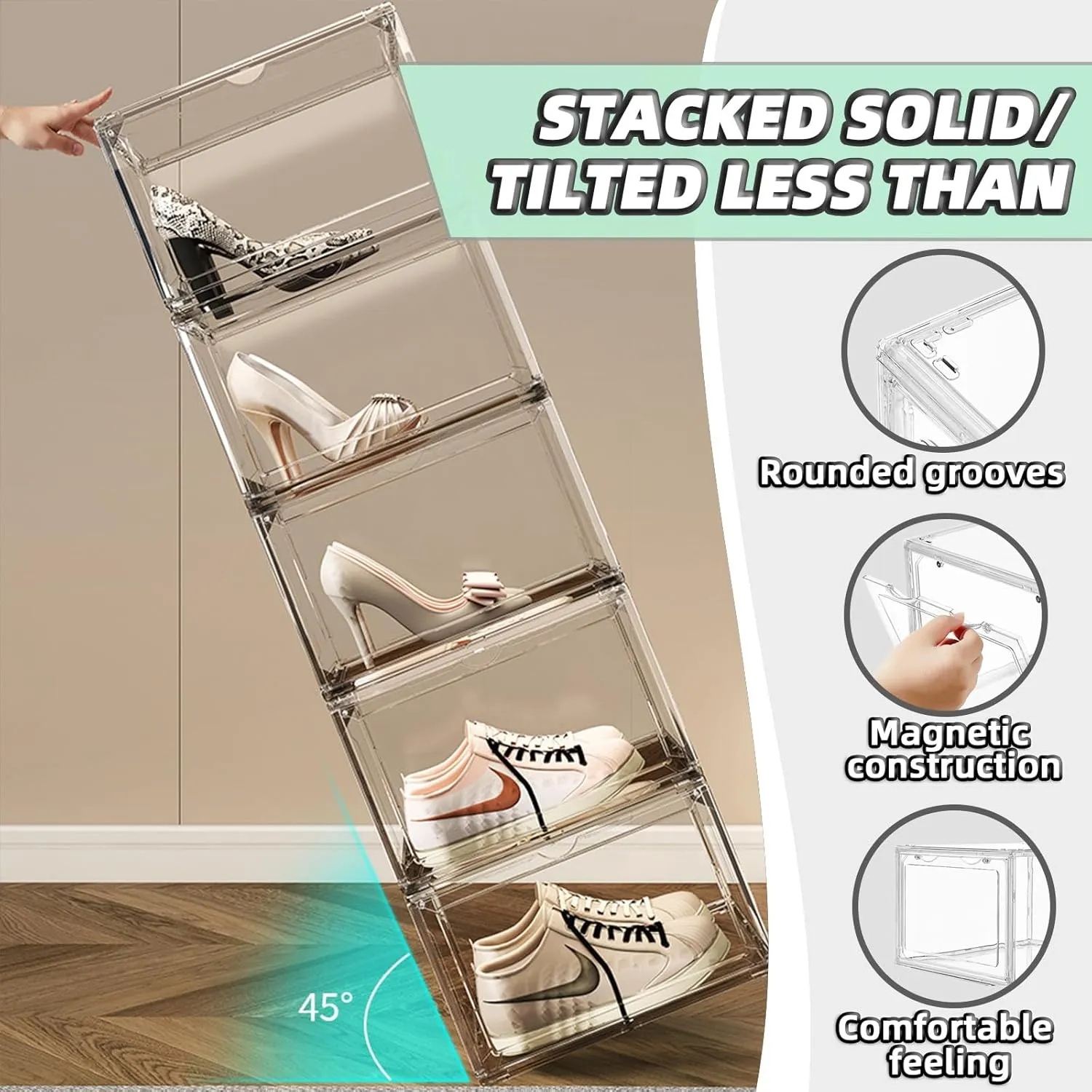 2024 New 6-piece ABS Double Magnetic Door Shoe Cabinet, 360 Degree Panorama High-definition Transparent Shoe Box, Used For Storing Sports Shoes, High Heels, Boots, Toys, Etc, Shoe Organizer Size 14