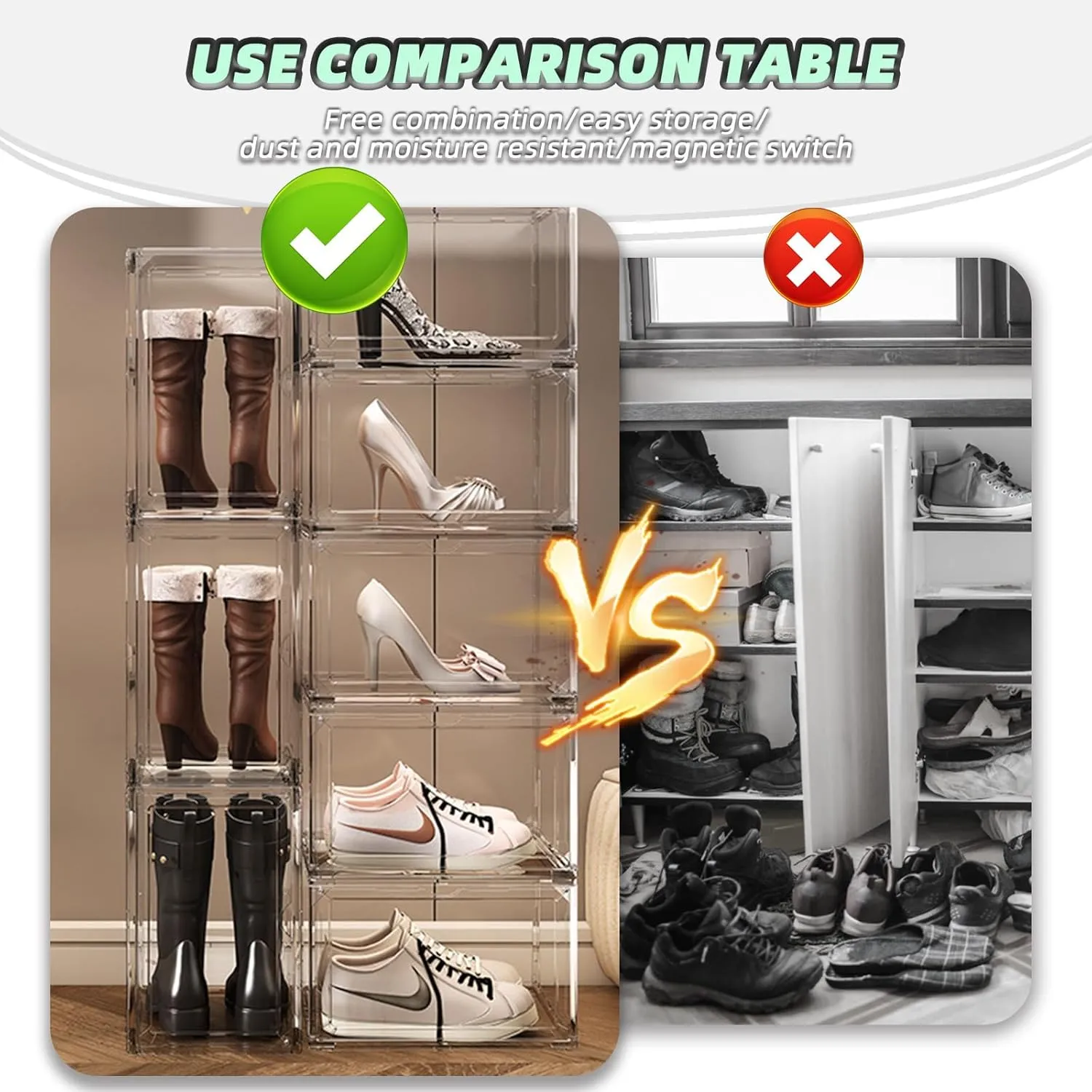 2024 New 6-piece ABS Double Magnetic Door Shoe Cabinet, 360 Degree Panorama High-definition Transparent Shoe Box, Used For Storing Sports Shoes, High Heels, Boots, Toys, Etc, Shoe Organizer Size 14