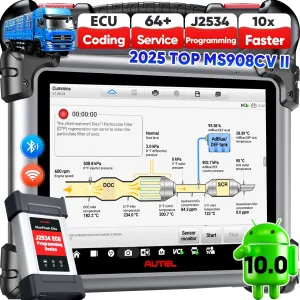 2025 Autel MaxiSYS CV MS908CV II Heavy Duty Truck Scanner, Same as MS909CV Up of MS908CV, J2534 Programmer, Coding, Semi Truck Full System Diagnostic Tool, Bidirectional Diesel Scan Tool w/ 64  Resets