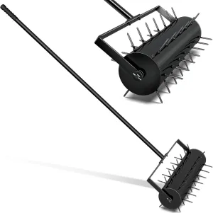 2025 New Updated 16-inch Rolling Lawn Aerator, Heavy Duty Aerator Lawn Soil Penetrator Spikes 47in Handle, Garden Yard Manual Aerator Lawn Tool, Revives Lawn Health.