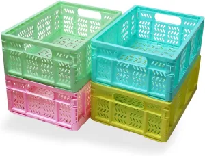 20L Folding Crate, 4Pack Plastic Storage Baskets Organizer for Home and Office,Collapsible Storage Crates for Home Office and Outdoor Organizer. (Mix Colors)