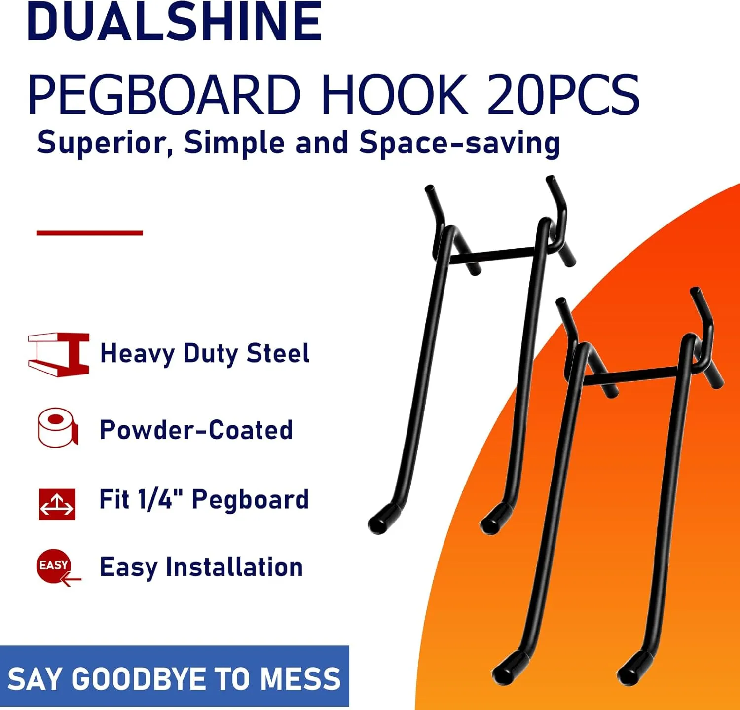 20Pcs 4/6Inch Double Arm Pegboard Hooks, Fit 1/4" Pegboard Hole, Metal Peg Board Peg Tool Holder Hanger with Black Rubber Tip Peg Board Organizer Accessories for Hanging Tool (Black, 4/6 Inch)