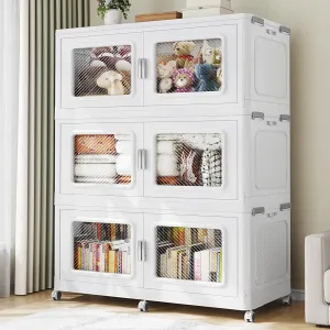 225Gal Extra Large Storage Bins with Lid, 900Qt Plastic Stackable Storage Bins with Wheels, Collapsible Closet Organizer and Storage Drawers, Storage Cabinets for Home, Office, 3 Pack, White