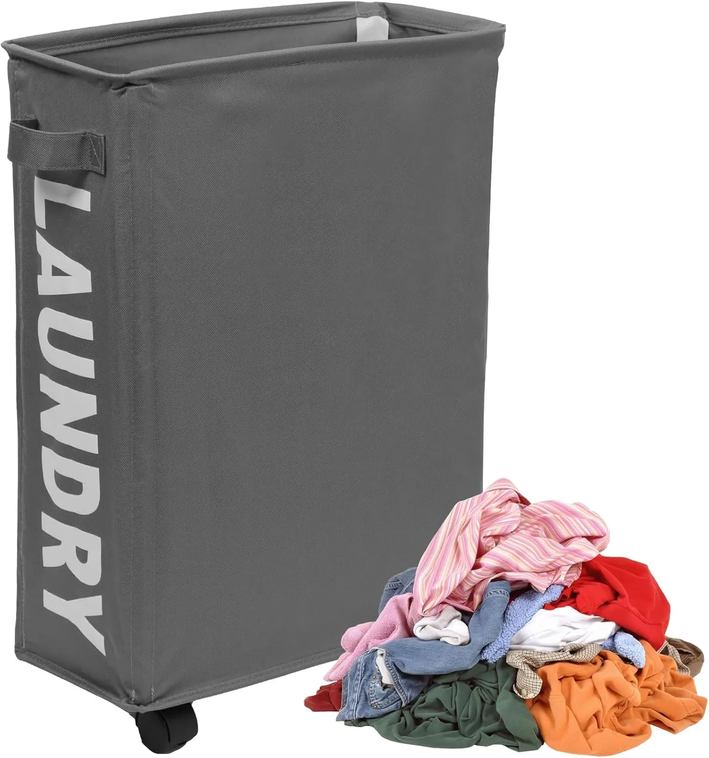 23inch Slim Laundry Basket 44L Rolling Laundry Hamper on Wheels Collapsible Clothes Hamper with Handle Freestanding Laundry Bin Narrow Laundry Bag Yoga Mat Storage Racks for Clothes Toys Yo