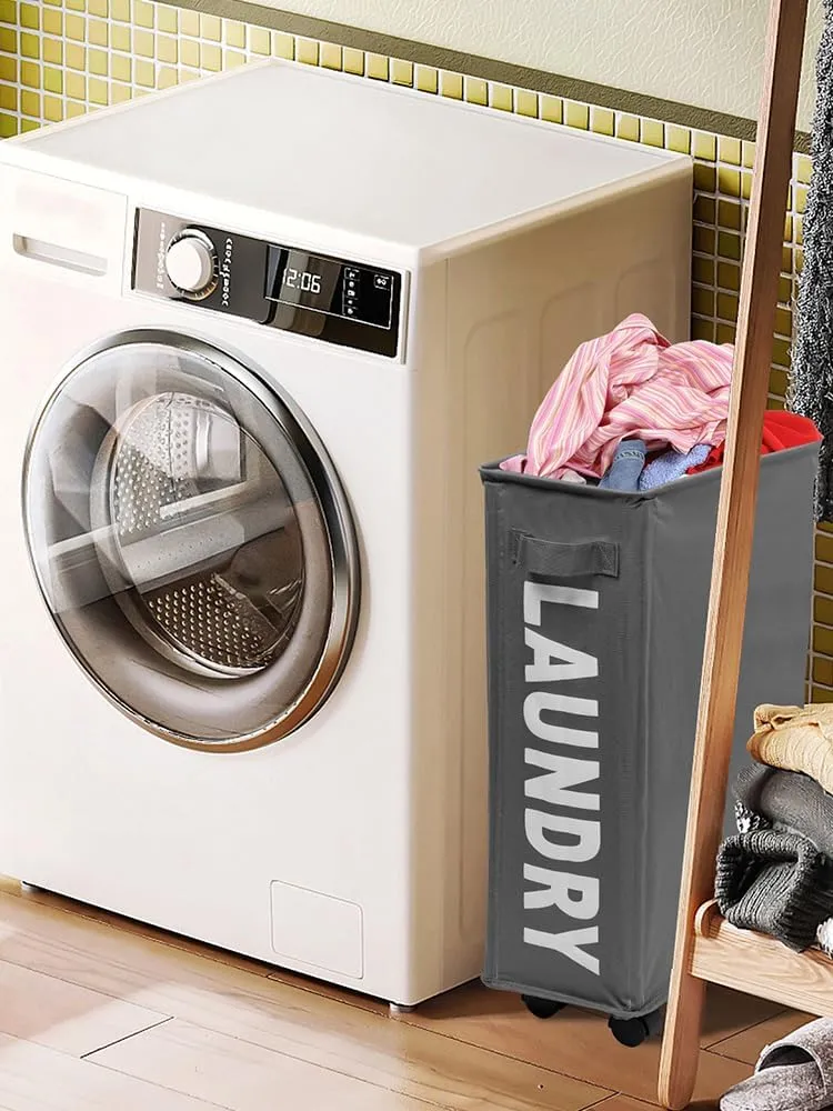 23inch Slim Laundry Basket 44L Rolling Laundry Hamper on Wheels Collapsible Clothes Hamper with Handle Freestanding Laundry Bin Narrow Laundry Bag Yoga Mat Storage Racks for Clothes Toys Yo