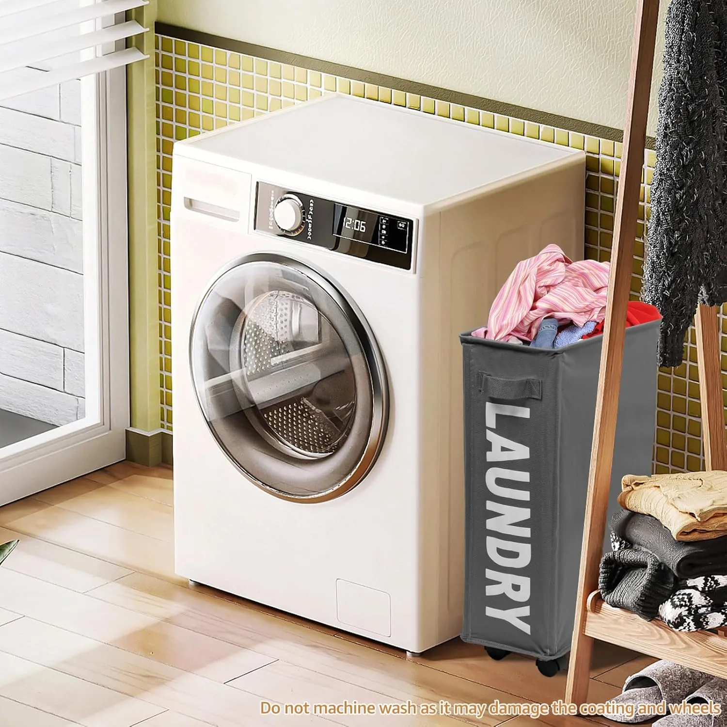 23inch Slim Laundry Basket 44L Rolling Laundry Hamper on Wheels Collapsible Clothes Hamper with Handle Freestanding Laundry Bin Narrow Laundry Bag Yoga Mat Storage Racks for Clothes Toys Yo