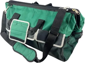 24" Heavy Duty Tool Bag with Pockets and Straps, Green and Black