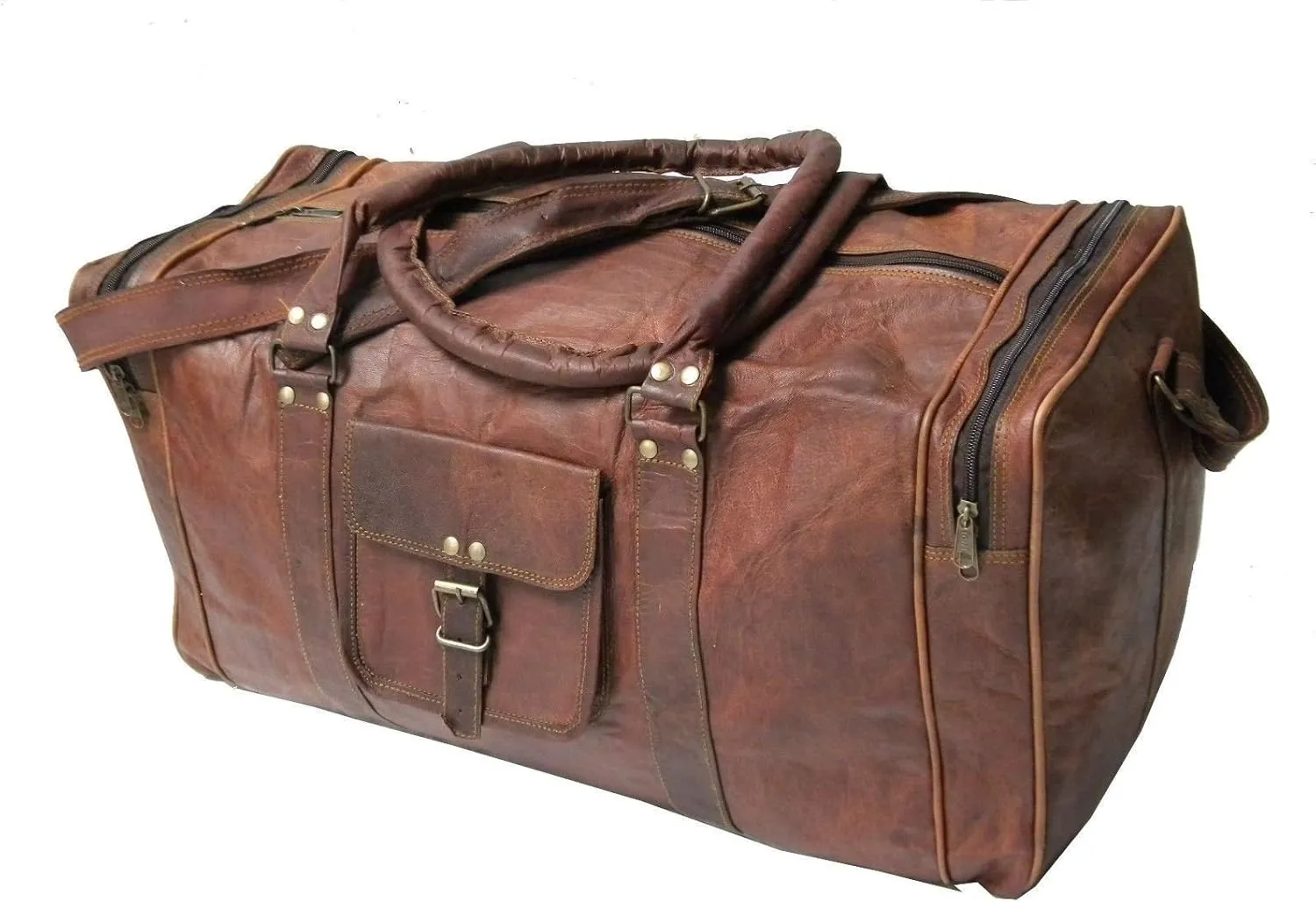 24" Men'S Genuine Leather Jeans Duffle Travel Overnight Gym Bag Big Brown