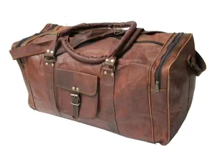 24" Men'S Genuine Leather Jeans Duffle Travel Overnight Gym Bag Big Brown
