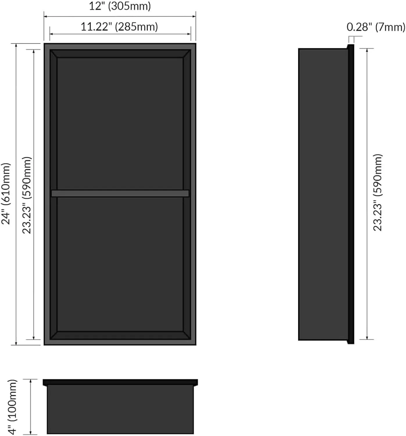 24" X 12" X 4" Shower Niche Insert Tile Ready, Bathroom Wall Niche, Recessed Shower Shelf for Bathroom Storage, Matte Black