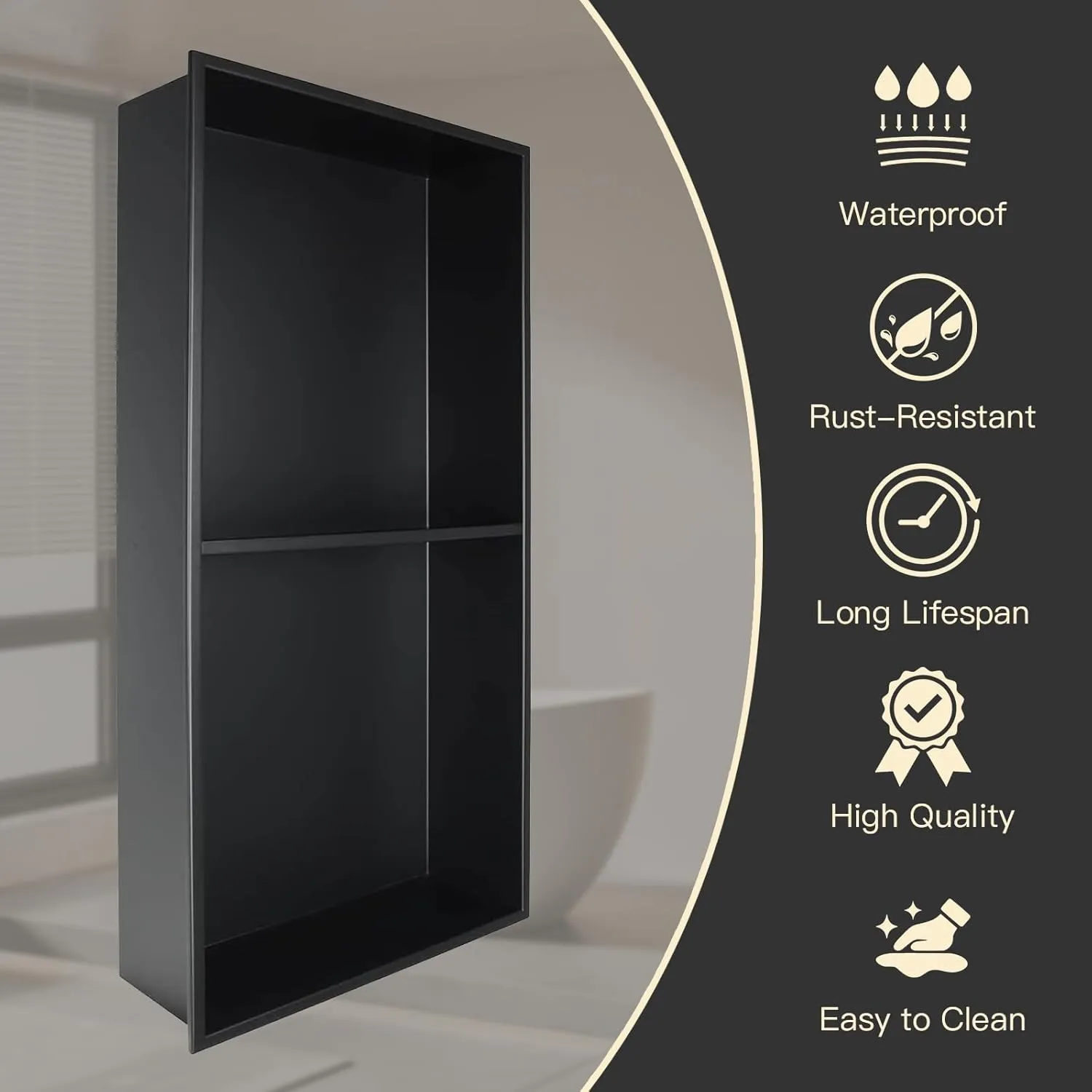 24" X 12" X 4" Shower Niche Insert Tile Ready, Bathroom Wall Niche, Recessed Shower Shelf for Bathroom Storage, Matte Black